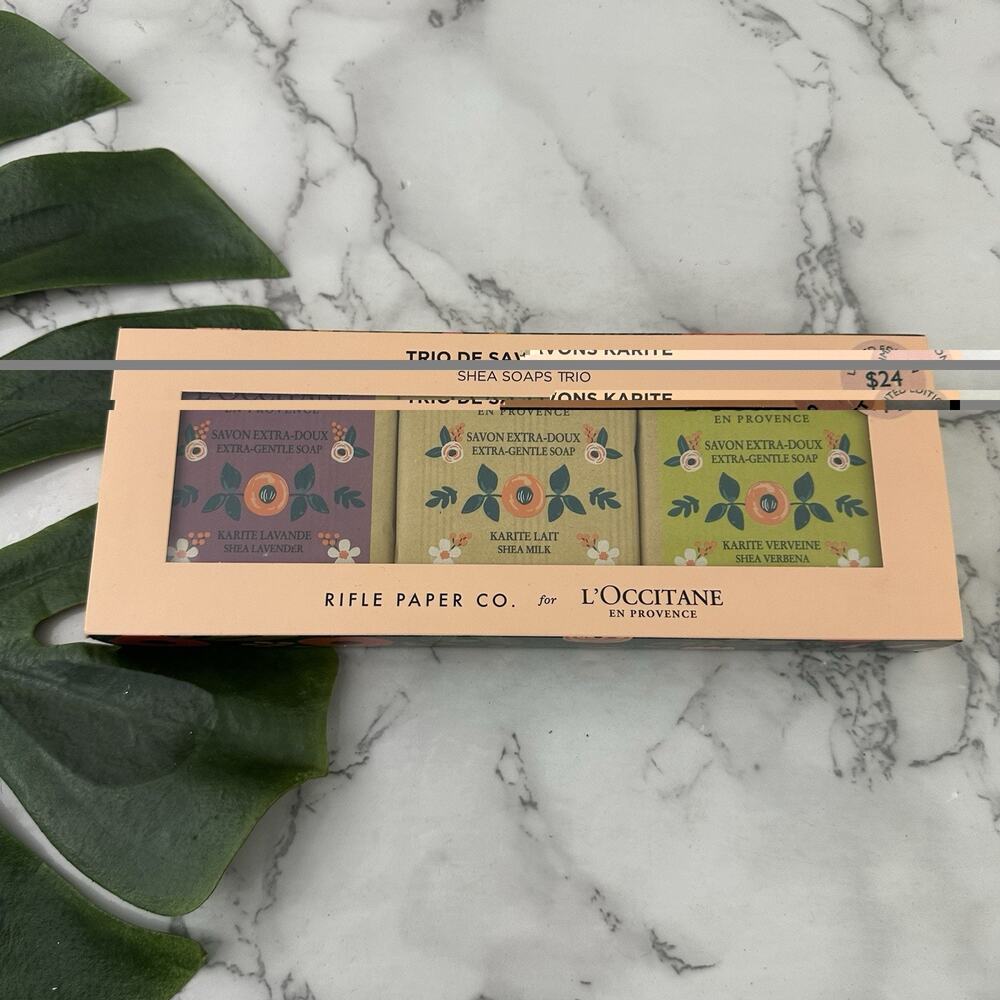 L'Occitane Rifle Paper Co Shea Soap Trio Gift Set New Lavender Milk Verbena Bars